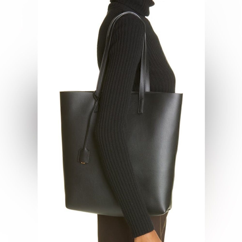 SAINT LAURENT North/South Leather Shopping Bag Tote w/ pouch - Picture 6 of 16